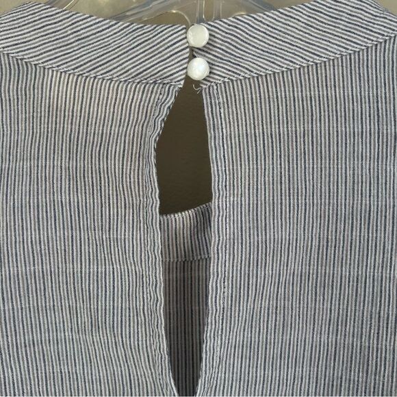 A.N.A. New Long Sleeve Peasant Boho Gray Striped Ruffle High Neck Blouse Top - Picture 5 of 16
